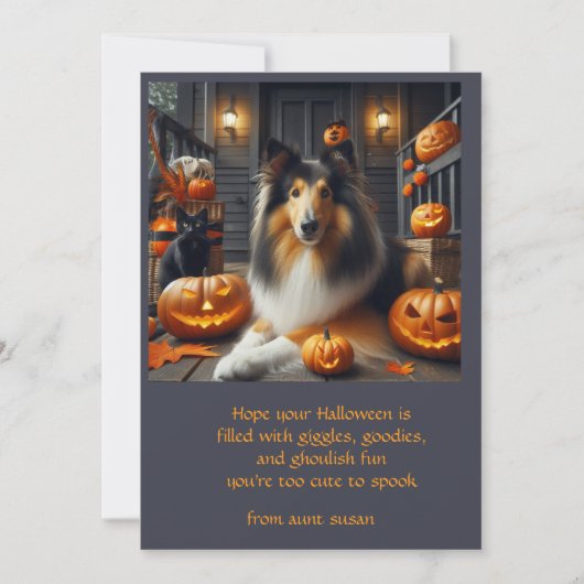 Collie hond Halloween voor kinderen  Feestdagenkaart (Voorkant)