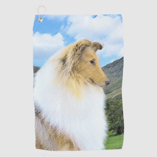 Collie in bergen (ruw) Schilderen - Dog Art Golfhanddoek (Voorkant)