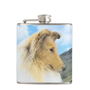 Collie in bergen (ruw) Schilderen - Dog Art Heupfles