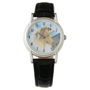 Collie in bergen (ruw) Schilderen - Dog Art Horloge