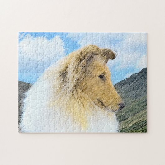 Collie in bergen (ruw) Schilderen - Dog Art Legpuzzel (Horizontaal)