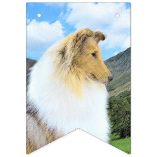 Collie in bergen (ruw) Schilderen - Dog Art Vlaggetjes
