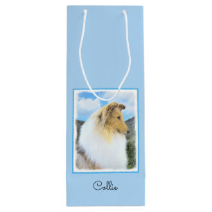Collie in bergen (ruw) Schilderen - Dog Art Wijn Cadeautas