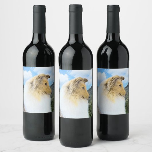 Collie in bergen (ruw) Schilderen - Dog Art Wijn Etiket (Flessen)