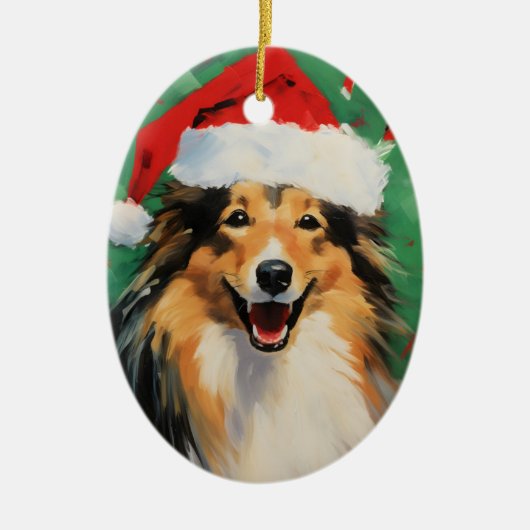 Collie Kerstborstel schilderen kunstwerk Keramisch Ornament (Voorkant)