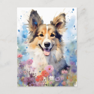 Collie kleurrijk aquarel kunstwerk briefkaart