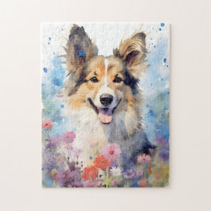 Collie kleurrijke waterverf kunstwerk legpuzzel