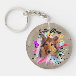 Collie Mam waterverf splash foto Sleutelhanger