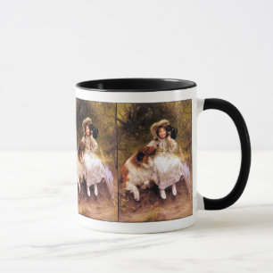 Collie, meisje en kat mok