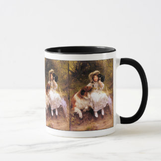 Collie, meisje en kat mok