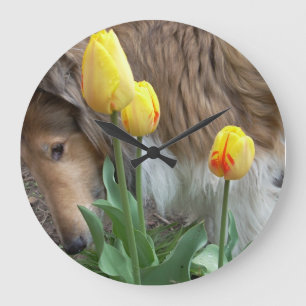 Collie N de Tulps Wall Clock Grote Klok