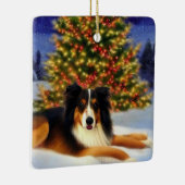 Collie onder kerstboom keramisch ornament (Rechts)