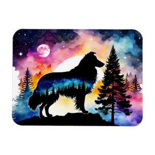 Collie op bergtop op kleurrijk bos magneet