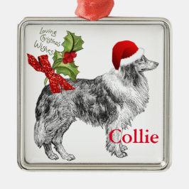  Collie past het glitter Bow Kerstmis aan Metalen Ornament