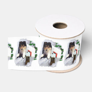 Collie Puppy in de brievenbus Kerstmis Grosgrain Lint