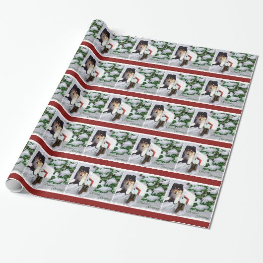 Collie Puppy Kerstbrievenbus Cadeaupapier (Uitgerold)