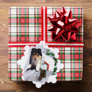 Collie Puppy Kerstmis Ornament Kaart