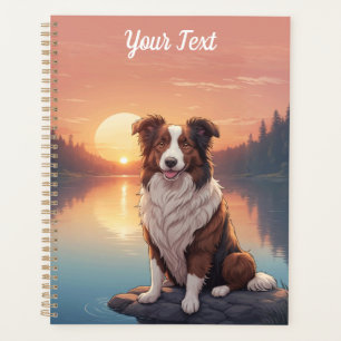 Collie rouge et blanc par lac