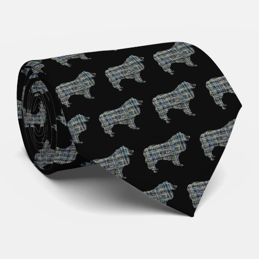 Collie Rough Dog Jaune & Black Grid Cravate noire (Roulé)