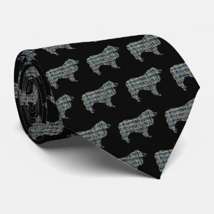 Collie Rough Dog Yellow & Black Grid Black Stropda Stropdas