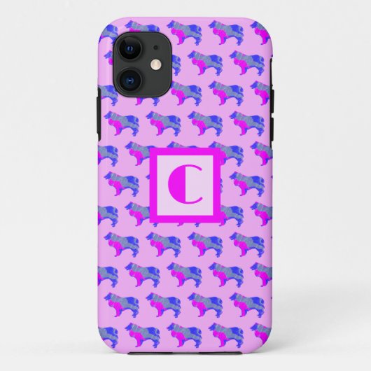 Collie Rough Leuke Hond Roze Silhouet Monogram Case-Mate iPhone Case (Achterkant)