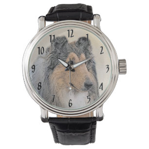 Collie (ruw) schilderen - Cute Original Dog Art Horloge