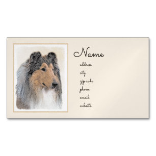 Collie (ruw) schilderen - Cute Original Dog Art Magnetisch Visitekaartje