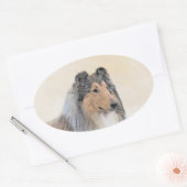 Collie (ruw) schilderen - Cute Original Dog Art Ovale Sticker (Envelop)