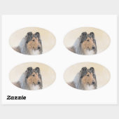 Collie (ruw) schilderen - Cute Original Dog Art Ovale Sticker (Vel)