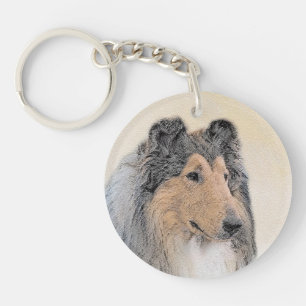 Collie (ruw) schilderen - Cute Original Dog Art Sleutelhanger