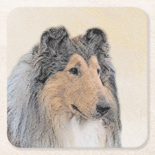 Collie (ruw) schilderen - Cute Original Dog Art Vierkante Kartonnen Onderzetter