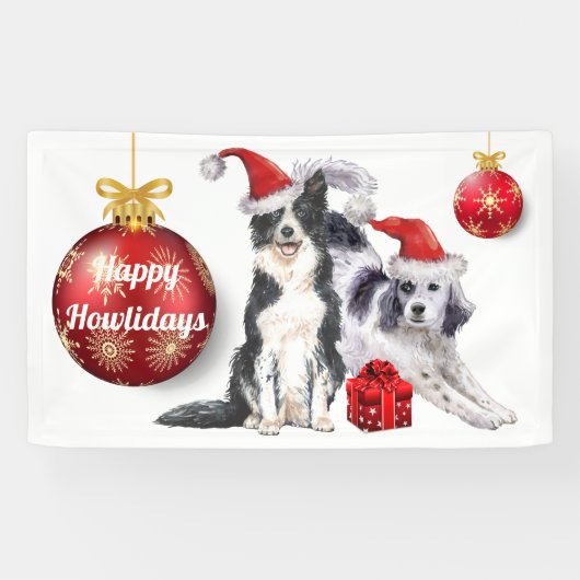 Collie Terrier waterverf kerst gezelschapsdieren Spandoek (Horizontaal)