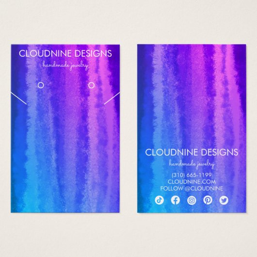 Collier à oreille bleu violet Bijoux Carte d'affic (Devant & derrière)