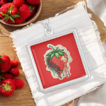Collier à plaque d'argent fraise<br><div class="desc">🖤</div>
