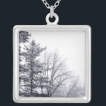 Collier arbres Neige-couverts : Horizontal<br><div class="desc">Dans la photo noire et blanche horizontale des arbres neige-couverts, deux plantes vertes sur le bord gauche du cadre donnent sur plusieurs arbres à feuilles caduques stériles plus courts, tout couverts de neige. Le ciel au-dessus de elles est blanc. Photographie de Digitals, noire et blanche. © de Copyright Claire 2011...</div>