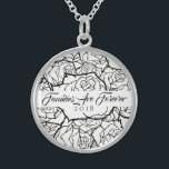 Collier B & W Rose Les Familles Sterling Sont Pour<br><div class="desc">Collier illustré en Argent Sterling avec une impression multi-roses multicouche en noir et blanc et le texte de "Familles sont pour toujours 2018" dans le script sophistiqué de Noir. Customisez ce collier avec une date spéciale ou/ou et choisissez votre style ou changez de couleurs. Ou achetez comme prévu. Disponible également...</div>