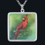 Collier Belle peinture d'oiseaux du Cardinal rouge du Nord<br><div class="desc">Belle peinture d'oiseaux du Cardinal rouge du Nord Aquarelle masquée - Vert</div>