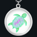 Collier blanc pourpre vert tortue<br><div class="desc">Magnifique mignonne peinte en aquarelle tortue avec coquille à motifs cardiaques par Sarah Trett.</div>
