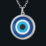 Collier Blue Mati charme rond Evil Eye talisman<br><div class="desc">Bleu Mati charme rond Evil Eye talisman Collier Argent Plated. Symbole amulet bleu mati grec / turc pour la protection et bonne chance. Cadeaux personnalisés pour la fête d'anniversaire,  mariage,  etc.</div>