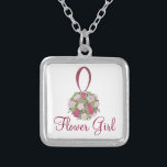 Collier Bouquet Rose Flower Bridal Party<br><div class="desc">Le collier présente une illustration originale d'un bouquet de fleurs de mariage roses,  avec FLOWER GIRL dans une jolie police bordeaux. Un cadeau parfait pour la fille aux fleurs !</div>