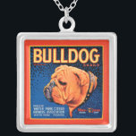 Collier Bull Dog sur un Arrière - plan bleu<br><div class="desc">Un imprimé de étiquette vintage en caisse illustrant un bulldog avec un arrière - plan à motifs bleus et une bordure orange. Choisissez cette impression d'art sur votre produit Zazzle aujourd'hui.</div>