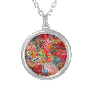 Collier Coloré brillant Grand motif floral Abstrait