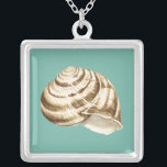 Collier Coquille striée Sepia sur Turquoise<br><div class="desc">Megan Meagher est connue pour ses oeuvres d'art simples. Il s'agit d'une grande image d'art décoratif qui capte la vie marine avec une coquille sépia conque rayée. Obtenez cette impression fine d'art aujourd'hui sur couleur turquoise sur votre produit Zazzle.</div>