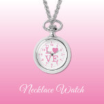 Collier d'amour rose et blanc<br><div class="desc">Collier Montre cadeau. Avec le mot "amour" et une forme de coeur remplaçant la lettre O. Rose et blanc</div>