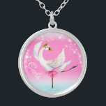 Collier Danseur de ballet de cygne whimsy nom personnalisé<br><div class="desc">Danseur de ballet de cygne personnalisé ajouter votre propre nom. Cygne lunaire sur un lac ballerine danseur nom personnalisé filles collier de ciel rose. Idéal pour les petites ballerines. Art et design originaux de l'aquarelle par Sarah Trett pour www.mylittleeden.com</div>