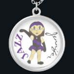 Collier Danseuse de jazz personnalisée Jeune Danseuse Ense<br><div class="desc">Le design présente une illustration originale d'une jeune danseuse de jazz dans un costume récital de danse violet et noire de jazz et des chaussures de danse de jazz en cuir noir. Parfait pour votre danseuse de jazz préférée, professeur de danse, chorégraphe ou propriétaire de studio ! Ne vois-tu pas...</div>