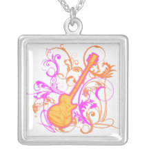 Collier d'argent sterling de guitare de roche de