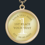 Collier de médaille d'or pour 1ère place gagnante<br><div class="desc">Collier de médaille d'or personnalisé pour numéro un. Prix d'or brillant Faux pour la 1ère place gagnante. Ajoutez votre propre texte personnalisé. Elégante idée cadeau pour gagnant de concours, champion de jeu, réalisation sportive, championne de bureau, athlète, équipe scolaire, promotion, fête d'anniversaire pour enfants, tournoi etc. Médaillon de première place...</div>