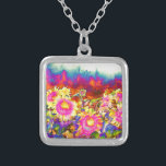 Collier Elégant boho retro aquarelle de tournesol champs<br><div class="desc">Elégant boho retro aquarelle de tournesol champs</div>