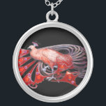 COLLIER ÉLÉGANT PEACOCK EN ROUGE ET NOIR<br><div class="desc">Design coloré et élégant avec pierres 3D lumineuses Design graphique numérique par Bulgan Lumini. Partie de la nouvelle collection ARCADIA.</div>